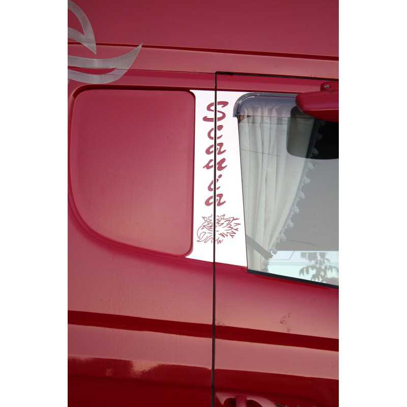 STAINLESS STEEL DOOR PLATE KIT IN 4 PCS WITH "SCANIA" STRIP AND GRIFFIN SCANIA NEW R